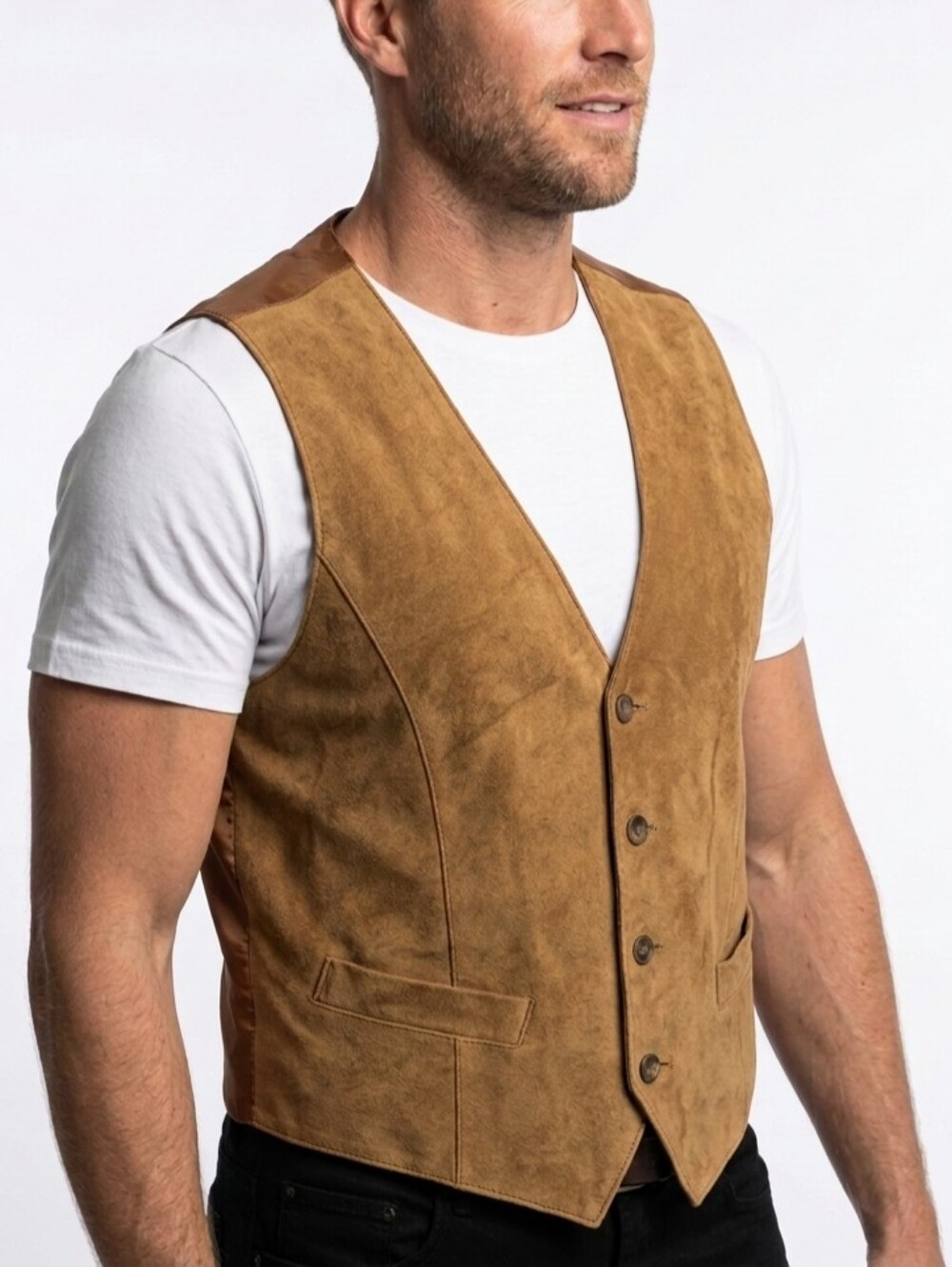 Vintage Y2K Men's Tan Suede Classic Casual Western Waistcoat Vest